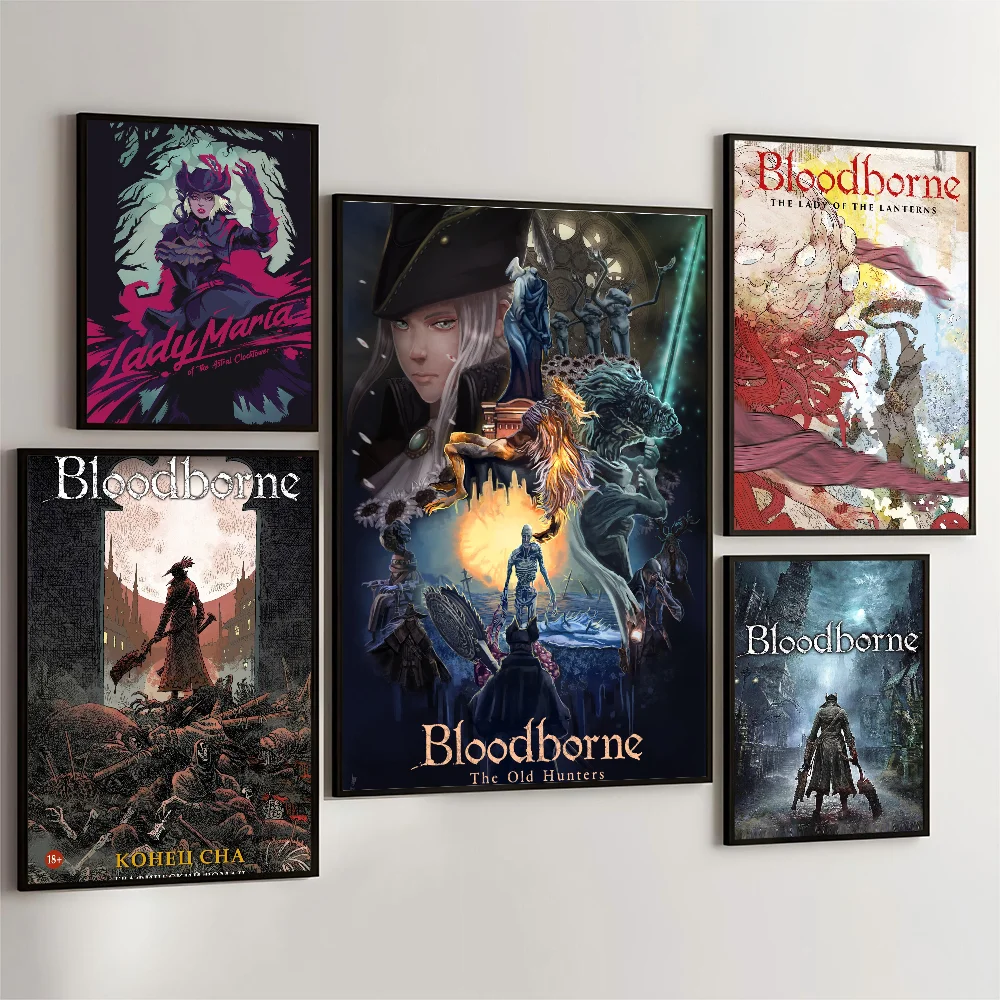 1PC Bloodborne Game Poster Movie Sticky Posters Retro Kraft Paper Sticker DIY Room Bar Cafe Aesthetic Art Wall Painting