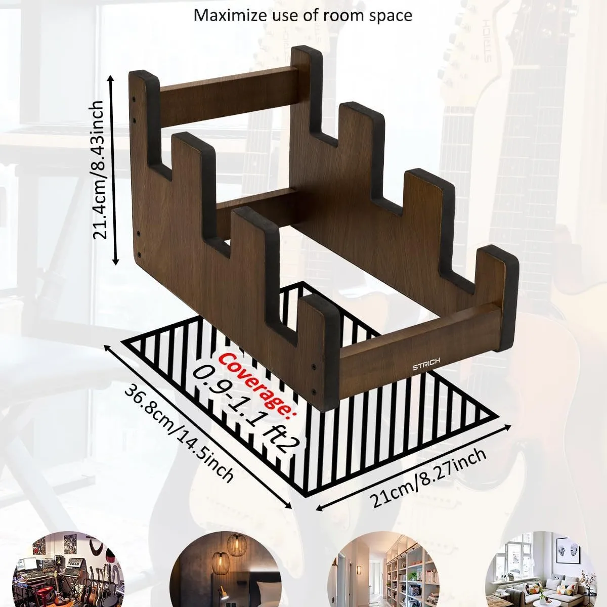Wooden Guitar Step-Style Storage Rack, Shop Violin Instrument Display Stand, Multi-Compartment Electric Guitar Organizer
