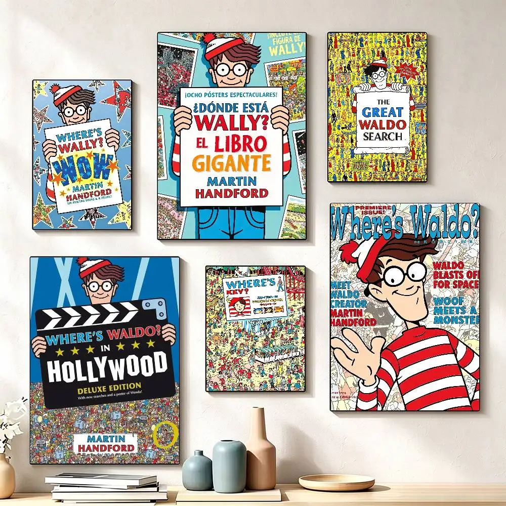 Game Wheres W-WallyS W-Waldo  Poster Waterproof Wall Art Sticker For Bar Living Room Vintage Decor High Quality Print Gift