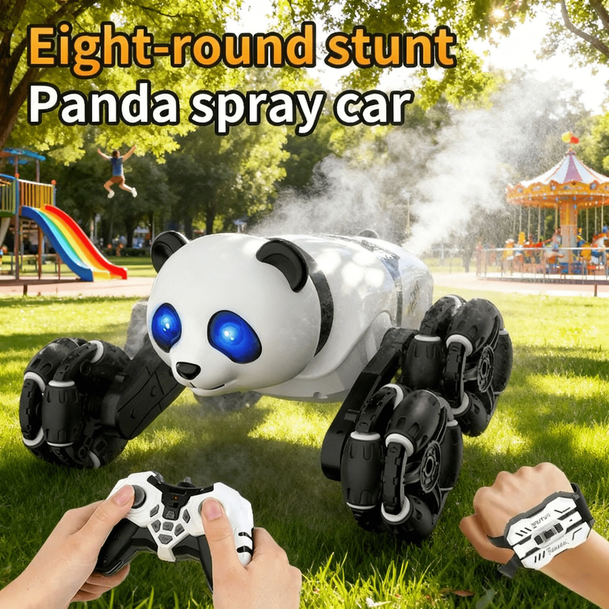 Nouveau Animal cascadeur Panda voiture huit pneus contrôle des gestes lumières fraîches musique pulvérisation télécommande cascadeur charge animal de compagnie cadeau de noël