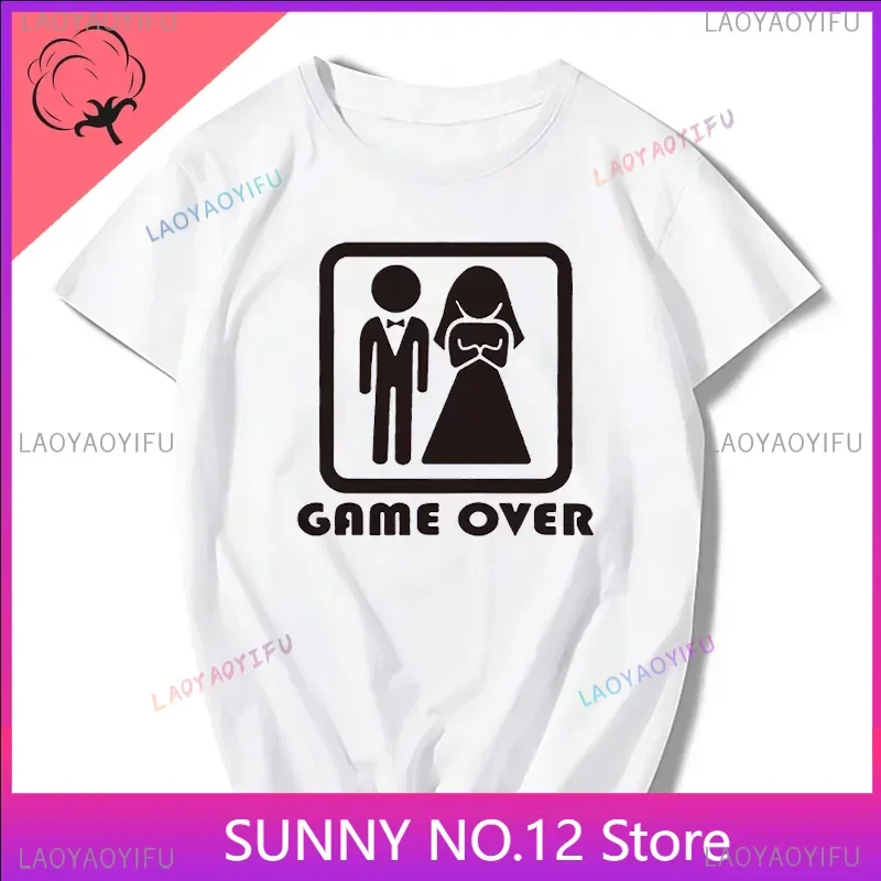 Game Over Bride Groom Bachelor Party 100% Cotton T Shirt Funny Tshirt Mens Clothing Short Sleeve Camisetas Top Fashion Print