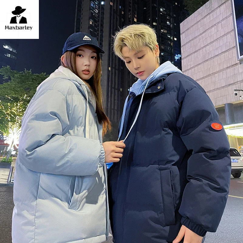 Fashion Jacket for Men Women Winter New Harajuku Thick Fake 2-piece Hooded Down Cotton Padding Jacket Men's K-Pop Ski Warm Coat