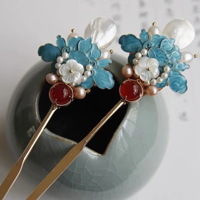 

1/2pcs Peony Hairpin Chinese-style Design Headdress Hairpin Imitation of Emerald Daily Outfit Go Out To Play Stage Performances