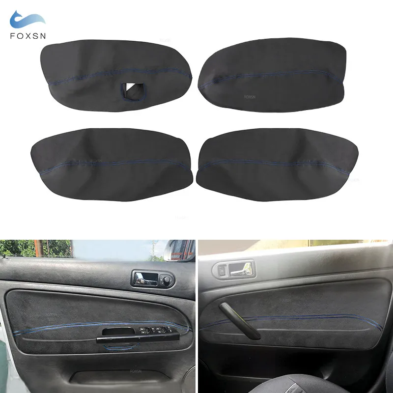 Car Styling Suede Leather -blue line Interior Door Panel Armrest Cover Trim For VW Passat B5 1998 1999 2000 2001 2002 - 2005 LHD