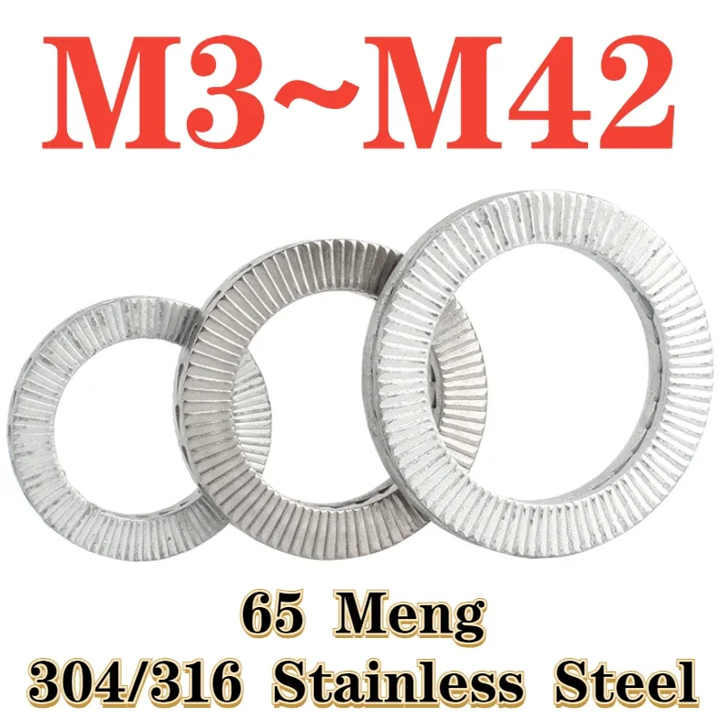 65 Meng/Stainless Steel Self-Locking Washer Wedge-Shaped Dacromet Double-Layer Self-Locking Washer M3 M4 M5 M6 M10 M12 M14~M42
