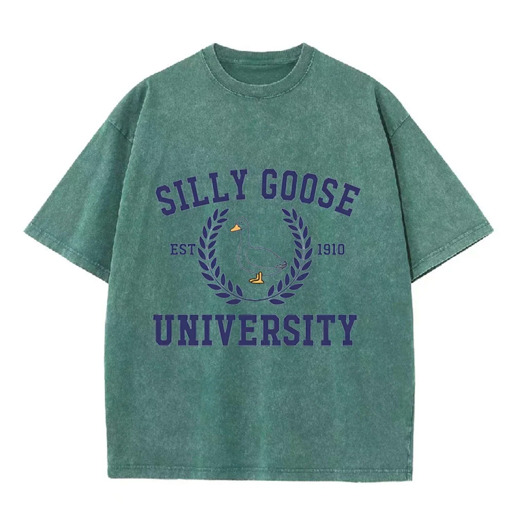 2026 Summer Unisex Silly Goose University Graphic T Shirt Funny Cotton Round Neck Short Sleeve Loose Casual Daily Streetwear Top