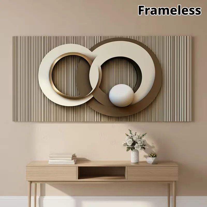 2D Flat 1pc Modern Large Wall Art Canvas Print - Minimalist Abstract Geometric Design Poster Decor, Neutral-Toned Interlocking C
