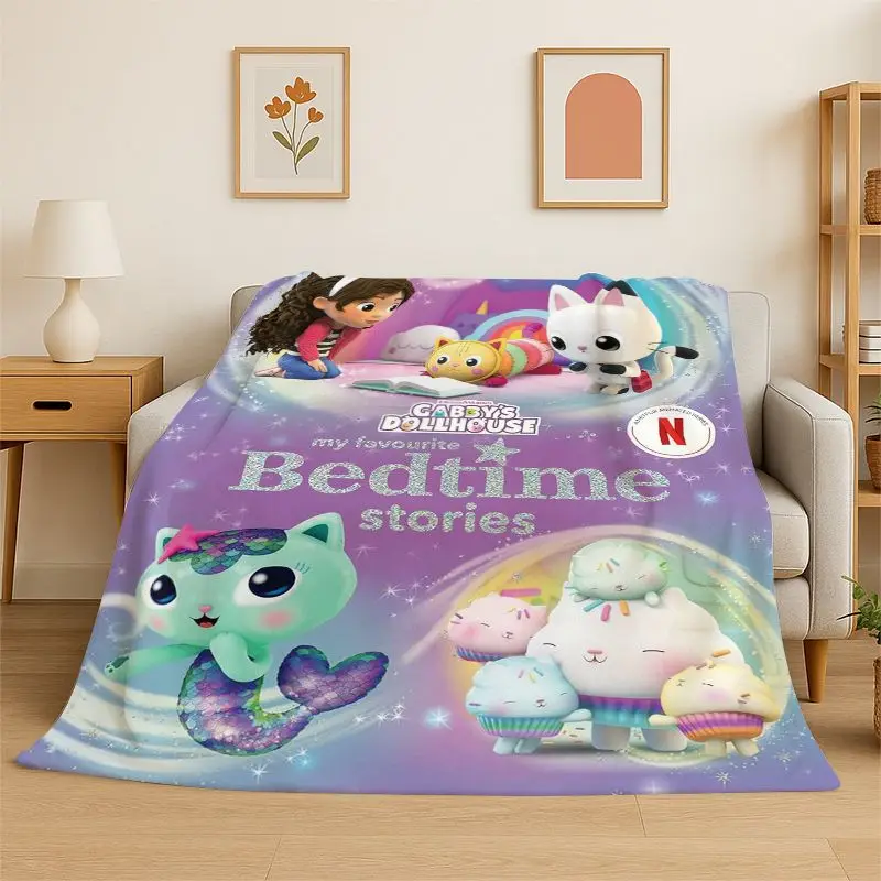 3D Cartoon Gabby Dollhouse Cute Girl Flannel Blanket Soft Warm Throw Blanket for Bedroom Living Room Bed Travel office Picnic
