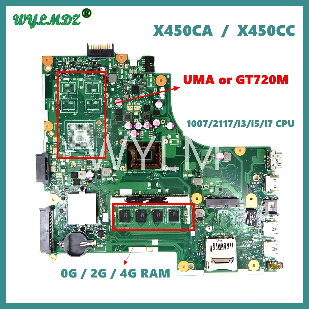 

X450CC Motherboard For Asus X450VC X450C X450VP X450VB X450CA Mainboard 1007/2117/i3/i5/i7 CPU 0G/2G/4G RAM UMA or GT720M