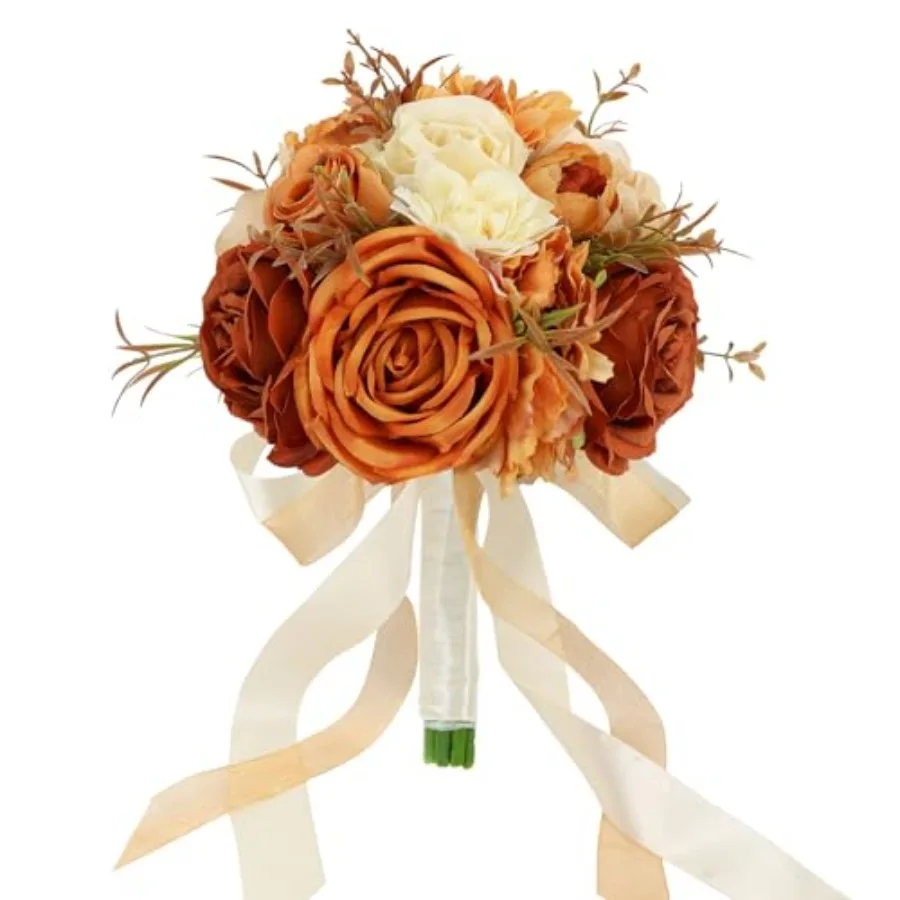 

Wedding Bouquets for Bride Bridesmaid 8.5 Inch Burnt Artificial Roses Fall Flowers Bridal Bouquets for Bride Autumn Wedding Mar