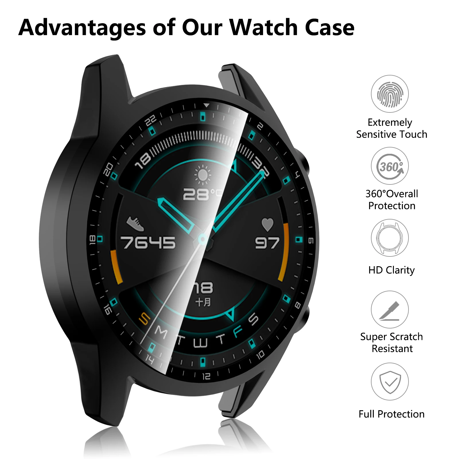 3pcs/lot Tempered Glass Protective Case For Huawei Watch GT2 46mm Bumper Screen Protector For Huawei Watch GT 2 46mm Cover Shell