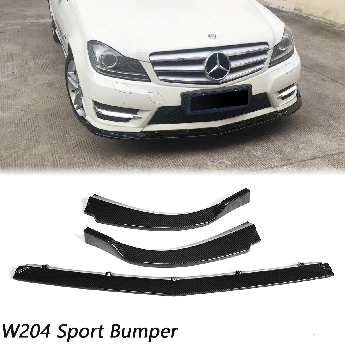 3PCS Front Bumper Splitter Lip Spoiler For Mercedes Benz C CLASS W204 C180 C200 C220 C250 C300 2011-2014 Car Accessories