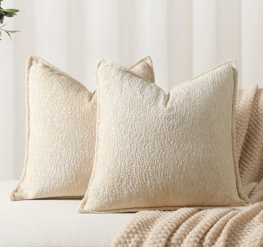 Solid Olive Green Chenille Throw Pillow Cover Textured Woven Cushion Case 45x45cm For Sofa Home Decor