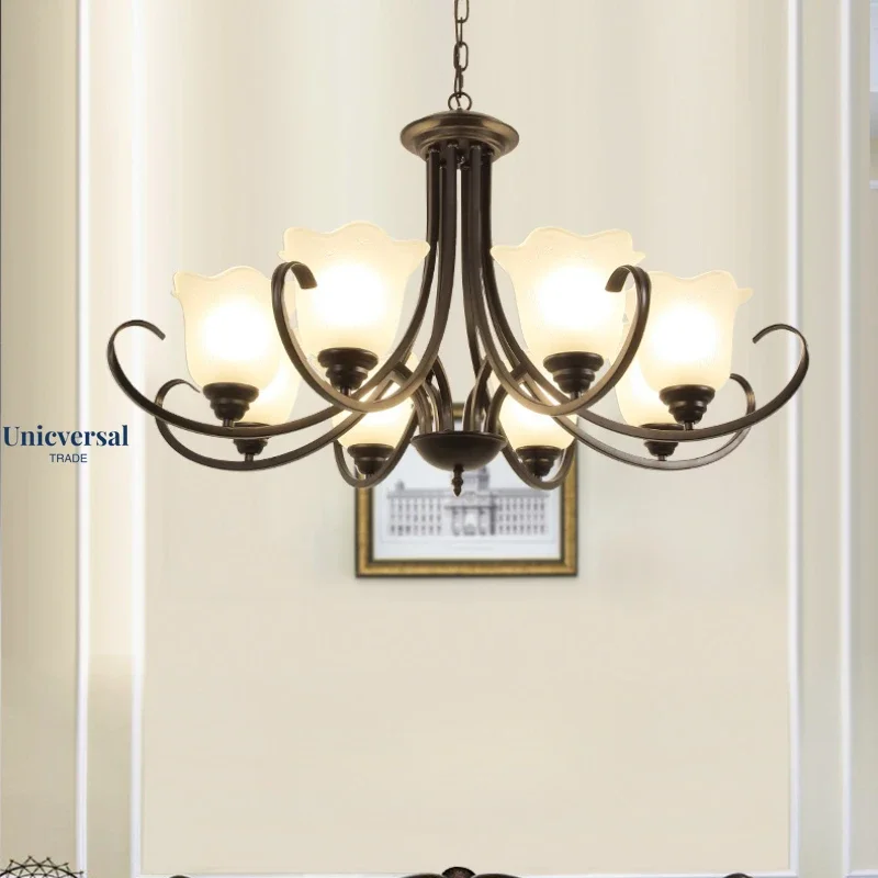 

American wrought iron chandelier simple modern room ceiling light bedroom creative dining room lamp Nordic chandelier