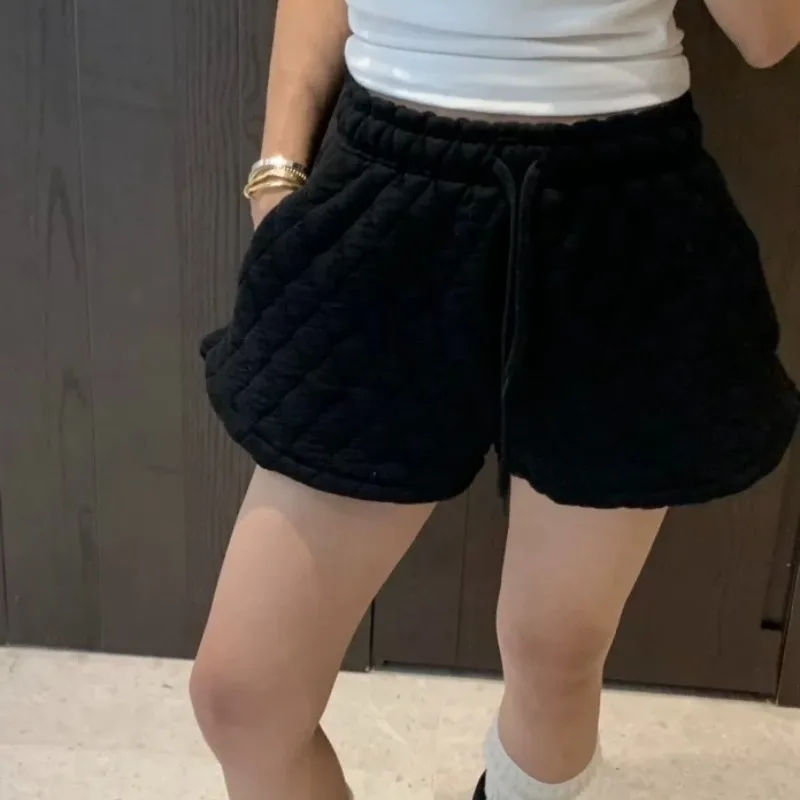 Y2k Drawstring Shorts Mujer Thick Warm Korean Fashion Simple Women Pants Autumn Winter High Waist Pantalones Cortos