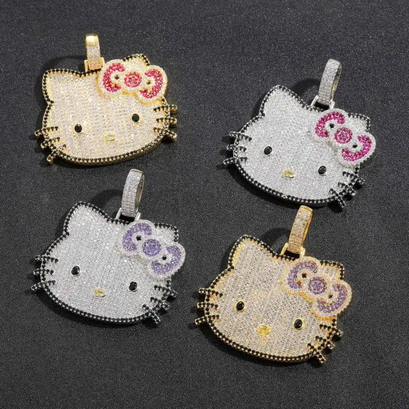 Hello Kittys Necklace Diamond Anime Pendant Ins Fashion Trendsetter Hip Hop Men and Women Necklace Accessories Cute Girls Gift