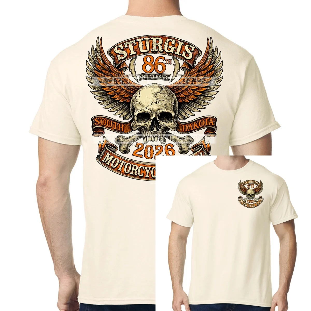 T-Shirt 2026 Sturgis Motorrad-Rallye Totenkopf-Banner Grafikdruck Hochwertiger Luxus Unisex-Stil für Männer und Frauen – Detail 3