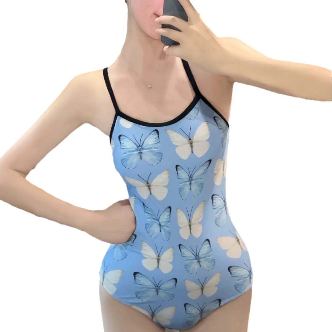 เซ็กซี่เกาหลีแฟชั่นผีเสื้อพิมพ์ชุดว่ายน้ํา one piece บิกินี่ bodysuits น่ารักชายหาดชุด biquini tankini