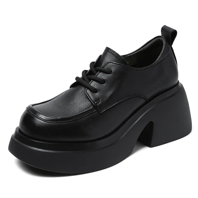 

7.5CM Fashion Women Flat Platform Shoes Spring AutumnRound Toe Back ZIP Genuine Cow Leather Academic Style Casual Loafers Female
