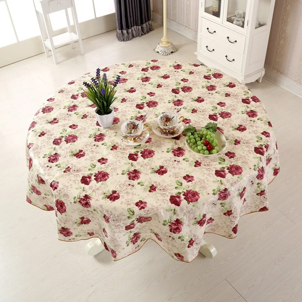 PVC \Round \Table \Cloth For 4/6 Seaters 152cm 180cm New \Year Dining Table Cover Waterproof Oilproof Floral Printed Tablecloths