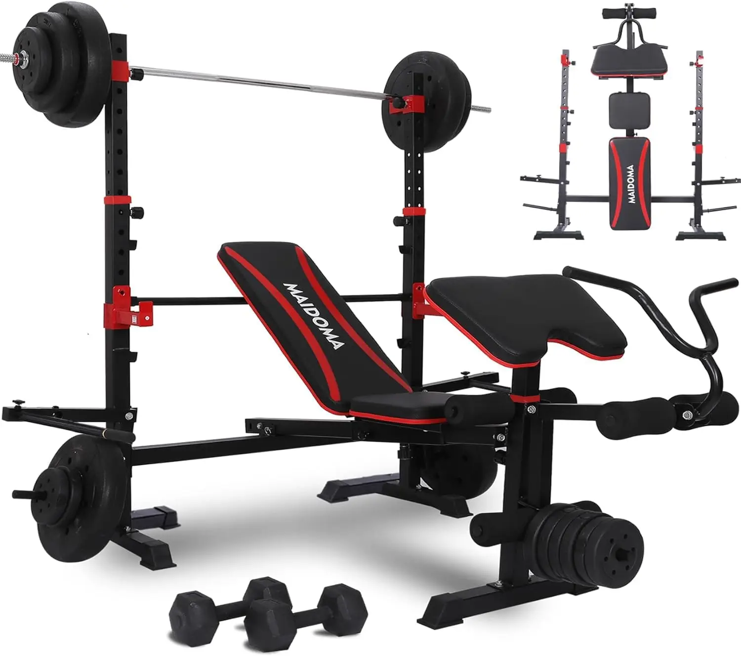 6 in 1 Weight Bench Set with Leg Extension/Curl and Preacher Curl, Bench Press Set and Squat Rack with Safety Bar Catche