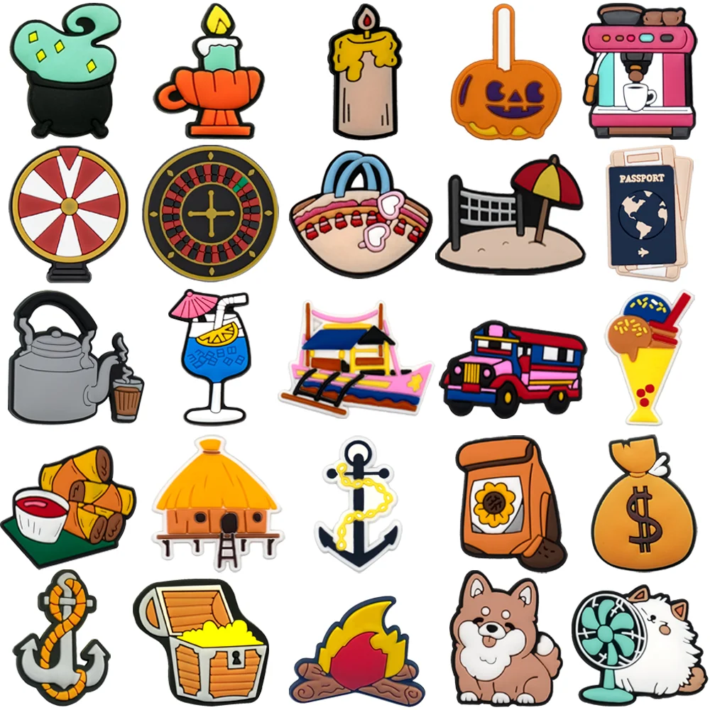 1/25PCS Beach Boat Anchor Shoe Charms, Candle Water Jug Pins Suitable for Sandals, Grass House Clogs Buckles Accessories