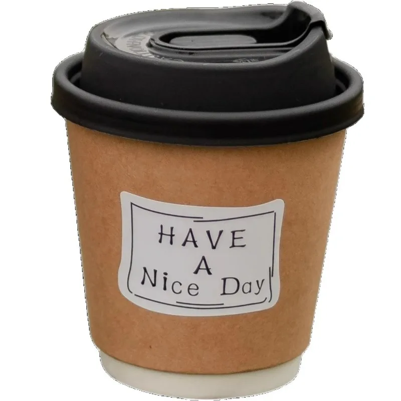 Disposable Double-layer Paper Cup Coffee Latte Cold Drink Hot Drink Cup Thickened with Lid Disposable Paper Cup - view 5