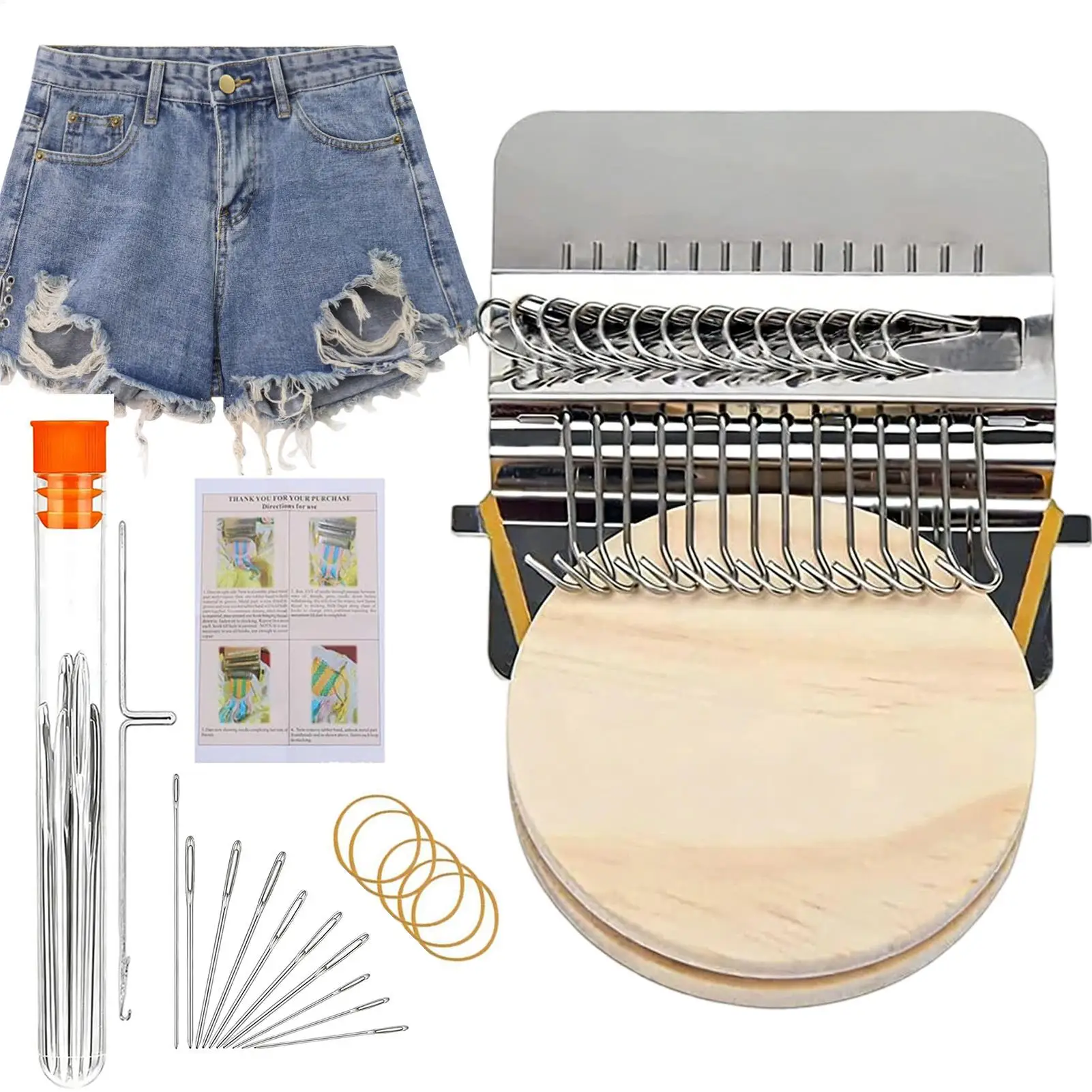 Knitting Tools Small Frame Small Loom Hand Tapestry Wood Loom Weaving Frame Darning Machine for Mending Clothes and Jeans