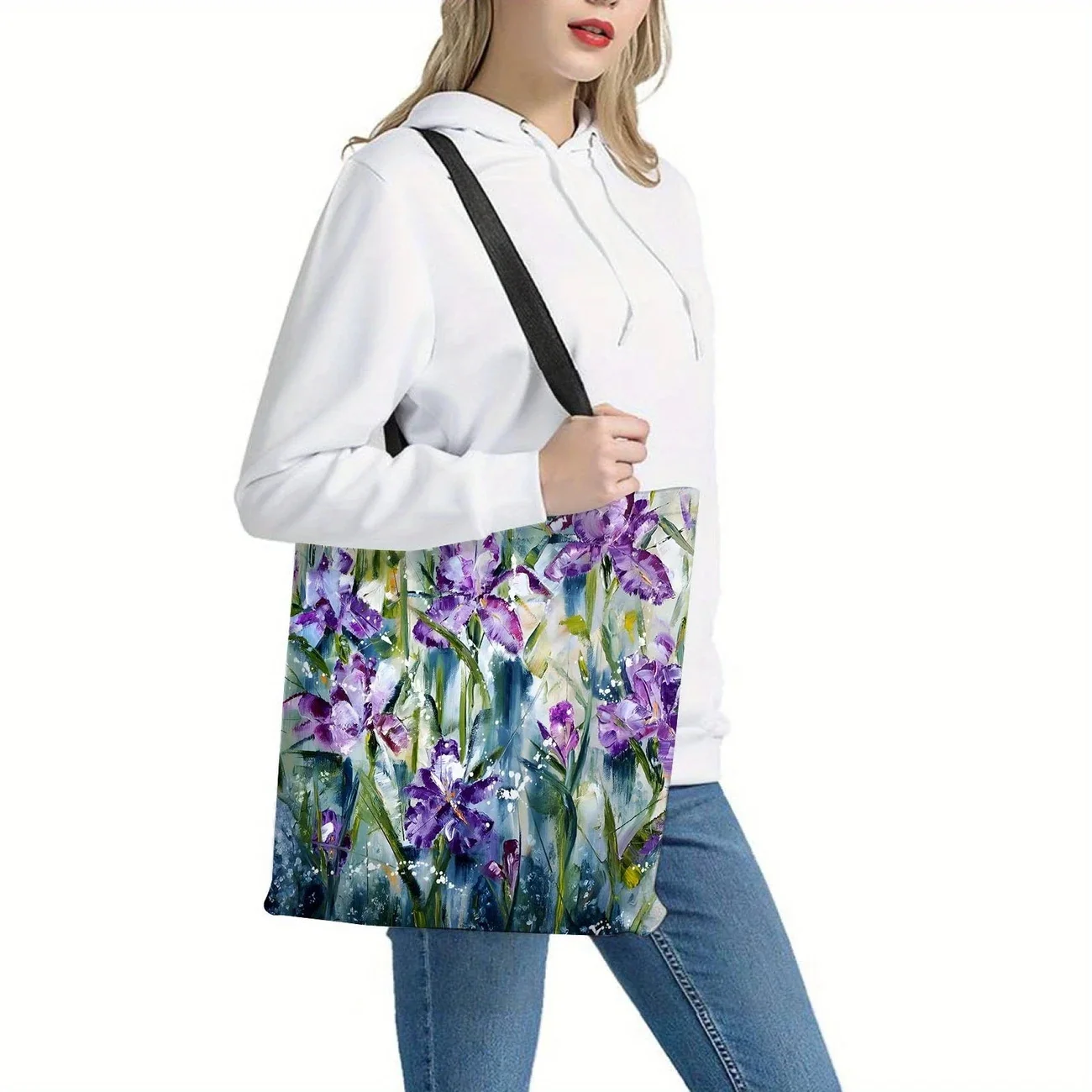 1pc Irises Tote Bag Aesthetic Shopping Bag Cloth Beach Totes Gift, Tote Top Handle Shoulder Bags, Shopping Travel Work Reusable