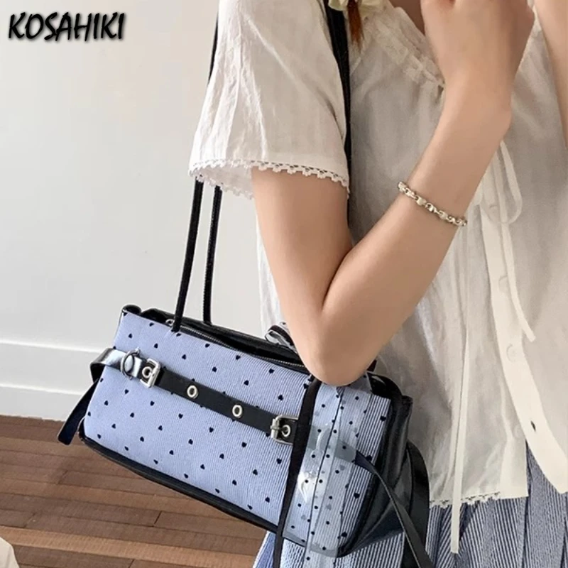 

Luxury Design Y2k Aesthetic Women Shoulder Bags Contrast Color Belt Bow Dot Underarm Bag Office Lady Elegant Purses and Handbags
