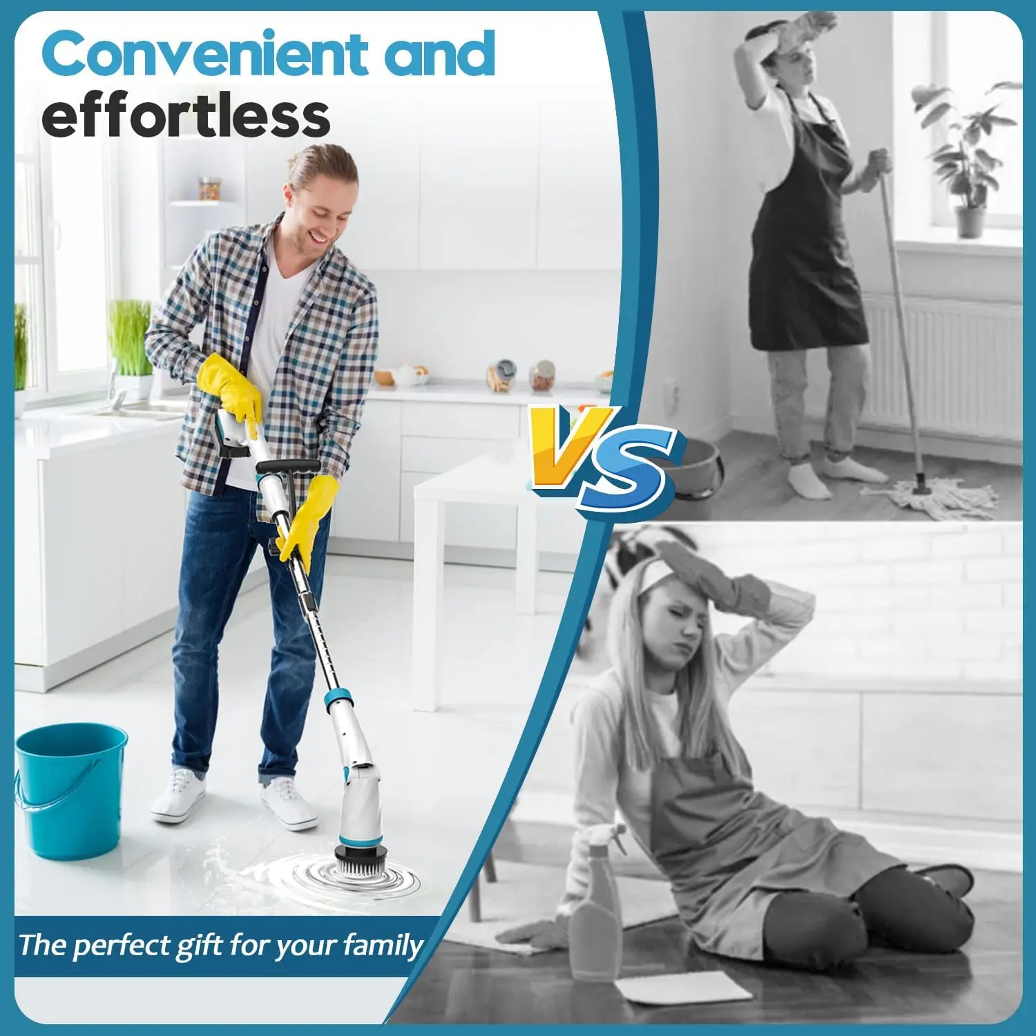 Электрический скруббер 1500 об/мин, электрический скруббер с 8 насадками для чистки, скруббер для душа с длинной ручкой и двумя батареями,