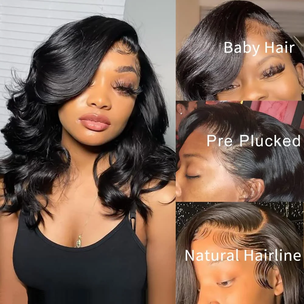 13x4 włosy typu Body Wave peruki typu Lace front wstępnie oskubane Remy wolna część przezroczyste koronkowe peruki kręcone peruka z krótkim bobem