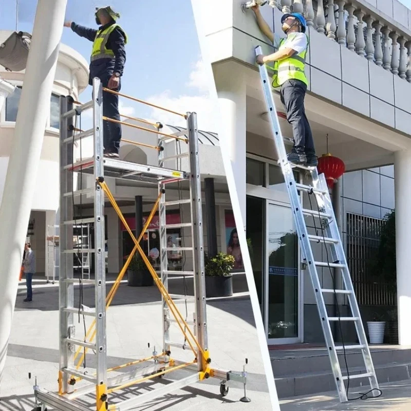 アルミ合金製足場 移動式伸縮足場 工場折りたたみ式エンジニアリングラダー プラットフォームとペダルアクセサリー