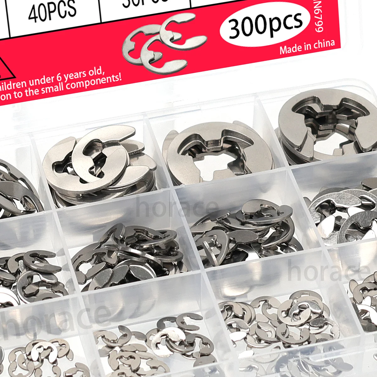 300 قطعة من حلقة الاحتفاظ من النوع E من الفولاذ المقاوم للصدأ مشبك إحكام خارجي DIN6799 غسالات قفل مقسمة لتثبيت العمود، دوائر من النوع الإلكتروني