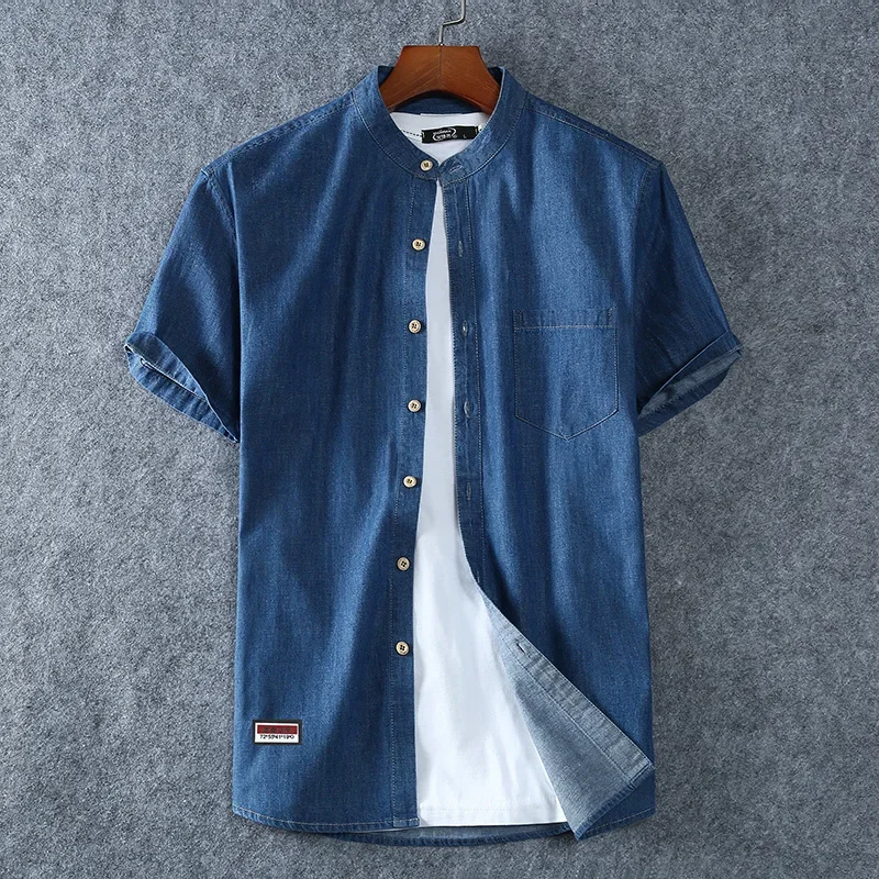 

Plus Size L-5XL 6XL 7XL 8XL 100% Denim COTTON Shirt For Men's Short Sleeves Summer Style Fashion Casual Clothing