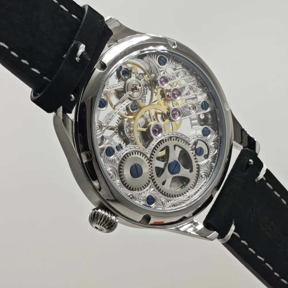 SEAKOSS Personalized Customization 44mm Pilot Watches Seagull ST36SK ETA6497 S33600SK Hollow Carved Mechanical Core Men's Watch