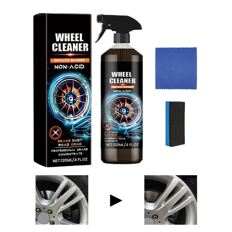 

Auto Wheel Cleaner Car Rim And Wheel Cleaner Spray No Scrub Wheel Cleaner Powerful Tire Shine Spray 120ml Car Detailing Solution