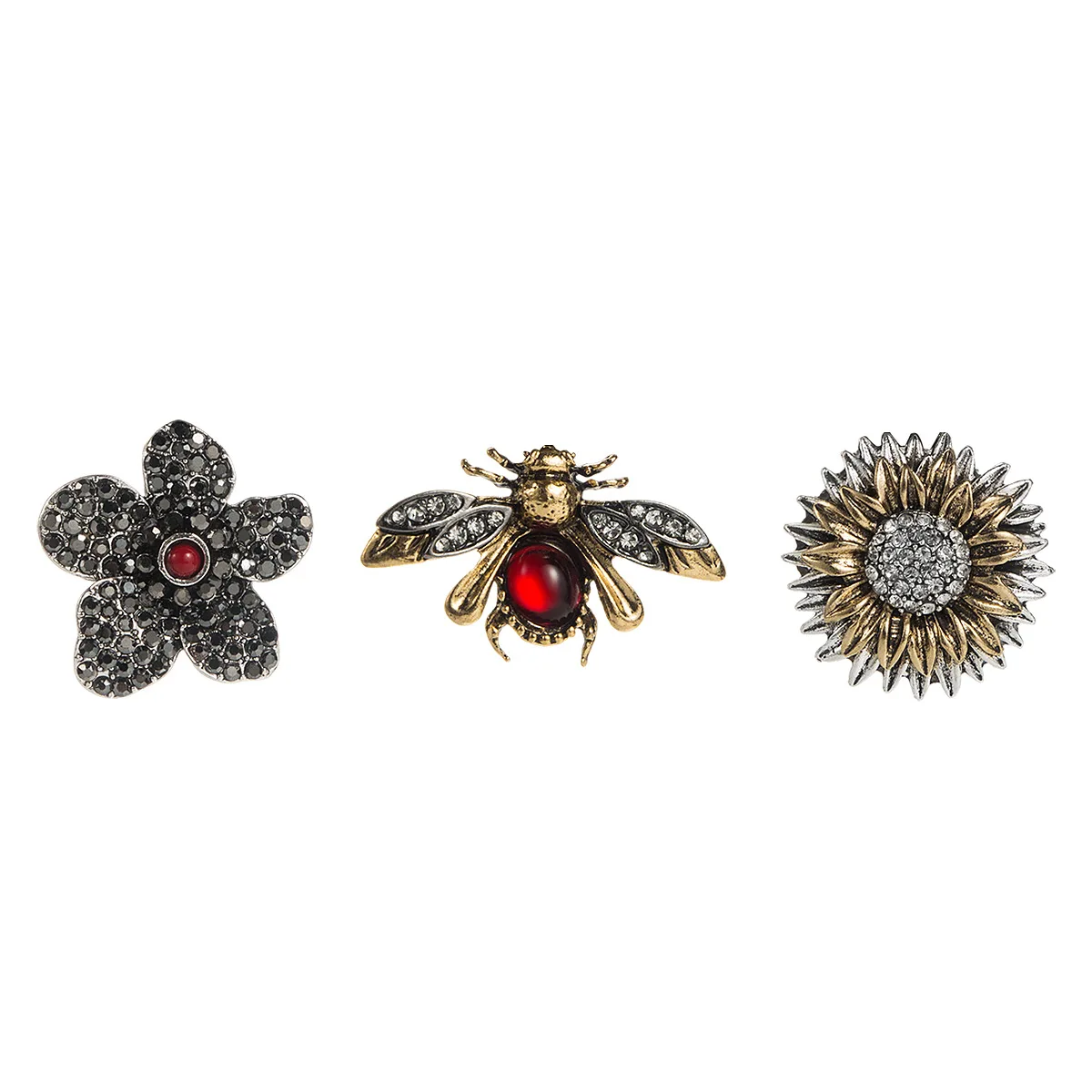 Vintage distressed Helianthus annuus floral bee brooch niche luxury diamond-encrusted pin suit accessory
