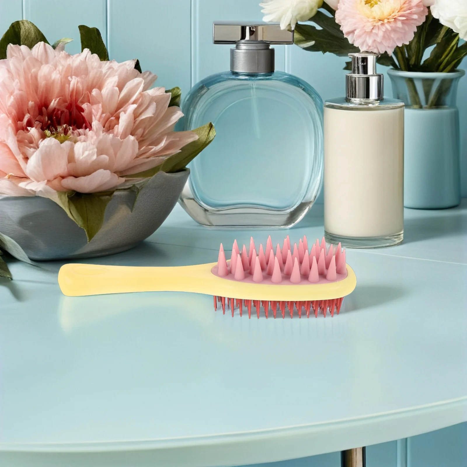 

Массажер для кожи головы с длинной ручкой, щетка для шампуня, дизайн с двойными зубьями для удаления перхоти, скребок для душа, силиконовый уход за волосами