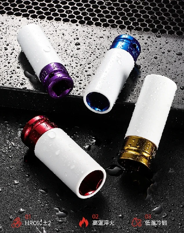 1/2 Inch 15-27mm Drive Wheel Drive Lug Nut Impact Socket Set Thin Wall Deep Impact Socket Set Plastic Protector Sleeve Lug Nut