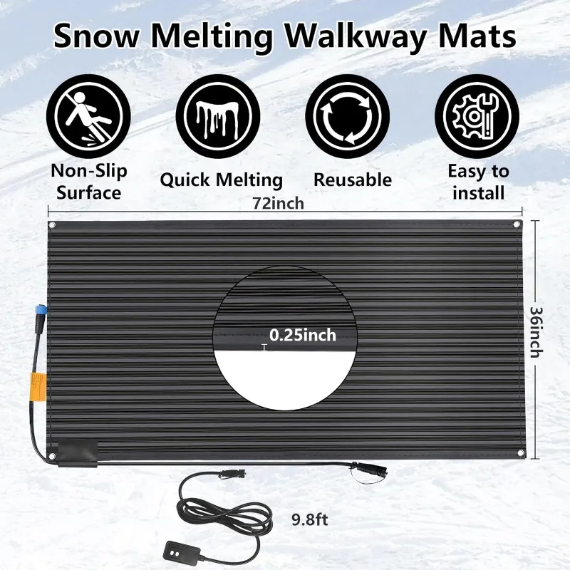 Snow Melting Mats Heated Driveway Mats with Power Cord, IPX5 Waterproof, UL and ETL Certificate for Most Entranceways