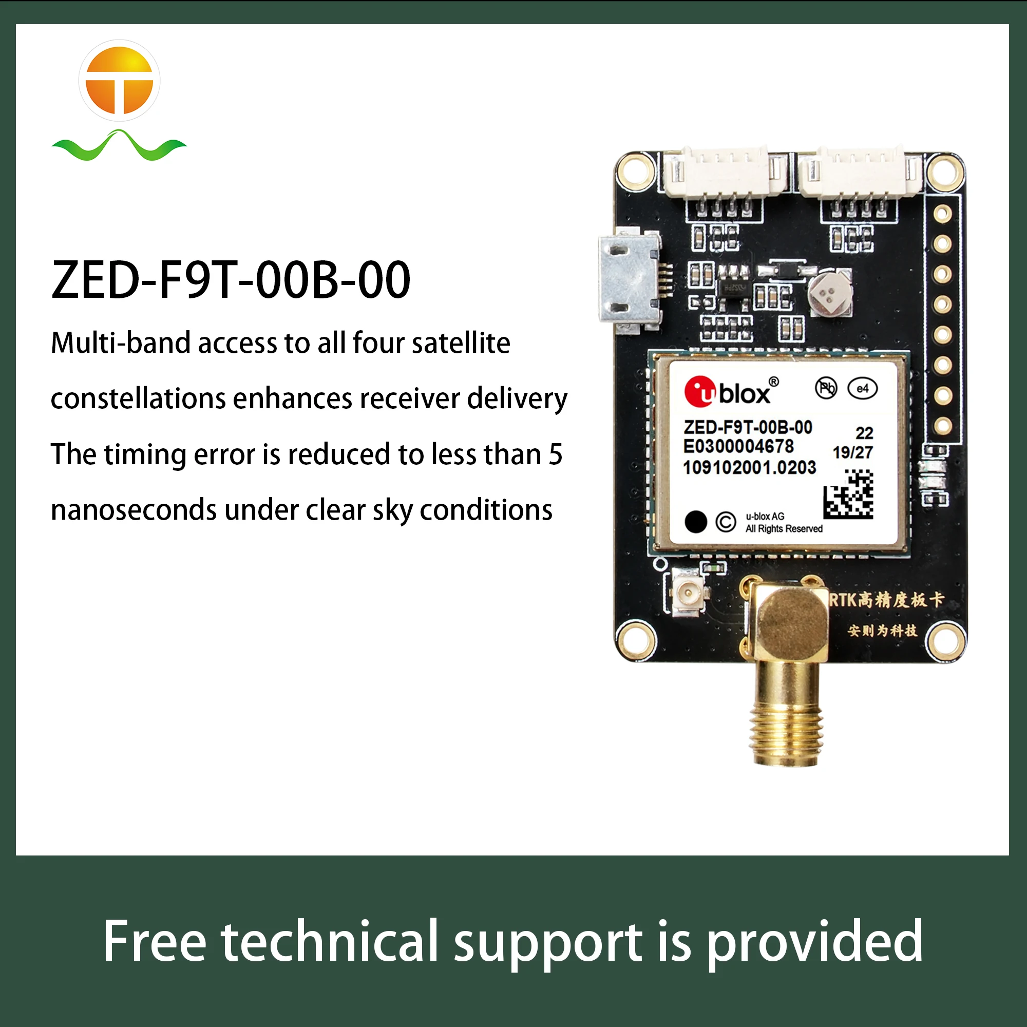 ublox ZED-F9T-00B-00 RTK GNSS/GPS Receiver Board USB Development Board with Antenna for GPS Module