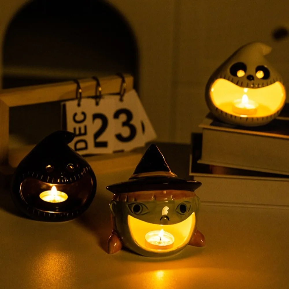 Niedlicher Halloween-Kürbis-Kerzenhalter, Cartoon-Geister-Kerzenständer, Sturzsicherer Desktop-Dekorations-Fledermaus-Kerzenhalter