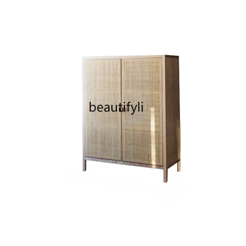 

Nordic Real Rattan Sideboard Cabinet Solid Wood Tea Cabinet Sliding Door Glass Cabinet Cupboard Sofa Side Cabinet Locker