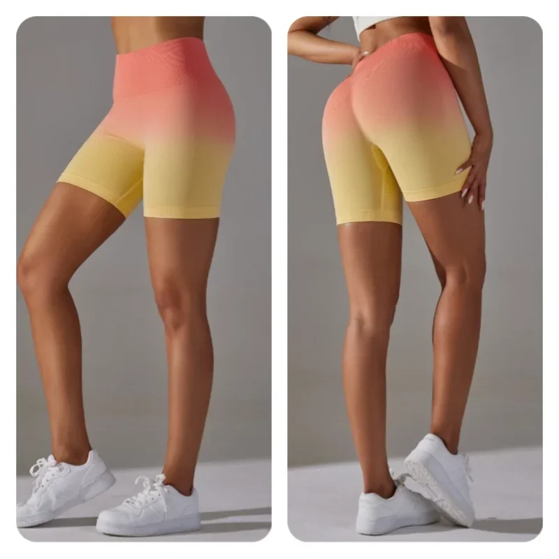 Women's Seamless High Elasticity Gradually Changing Peach Buttocks Tight and Sexy Sports Yoga Pants High Waisted Fitness Shorts