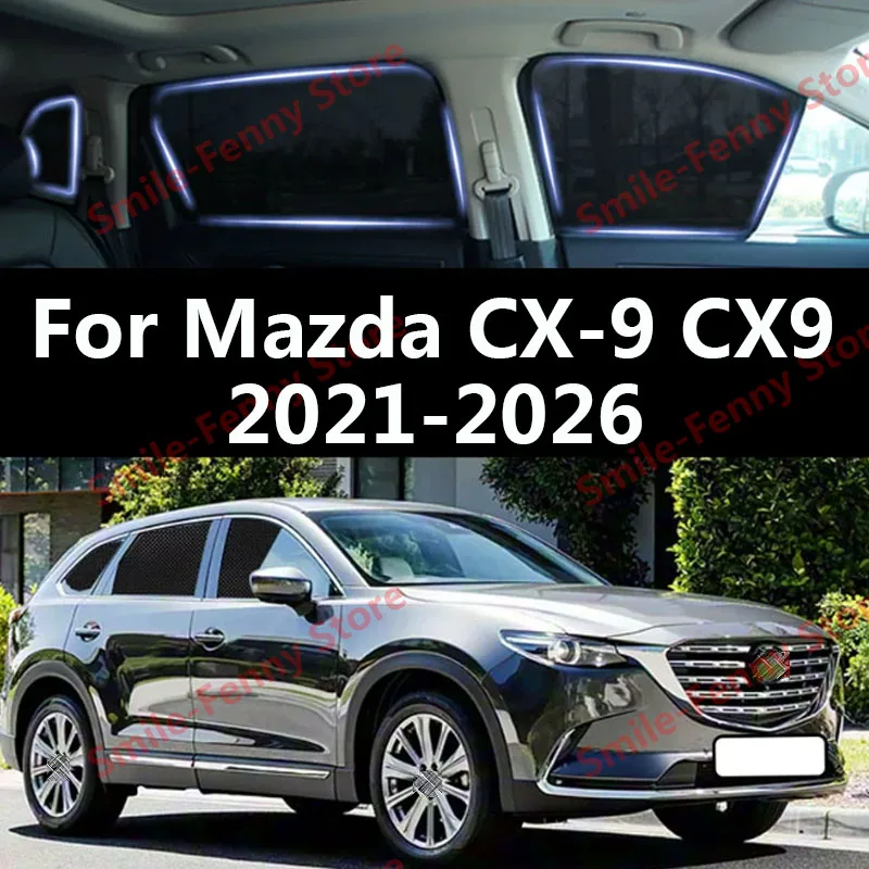 For Mazda CX-9 CX9 2021-2026 Accessories Car Sunshield UV Heat Protection Cover Side Window Sun Visor Mesh Curtain