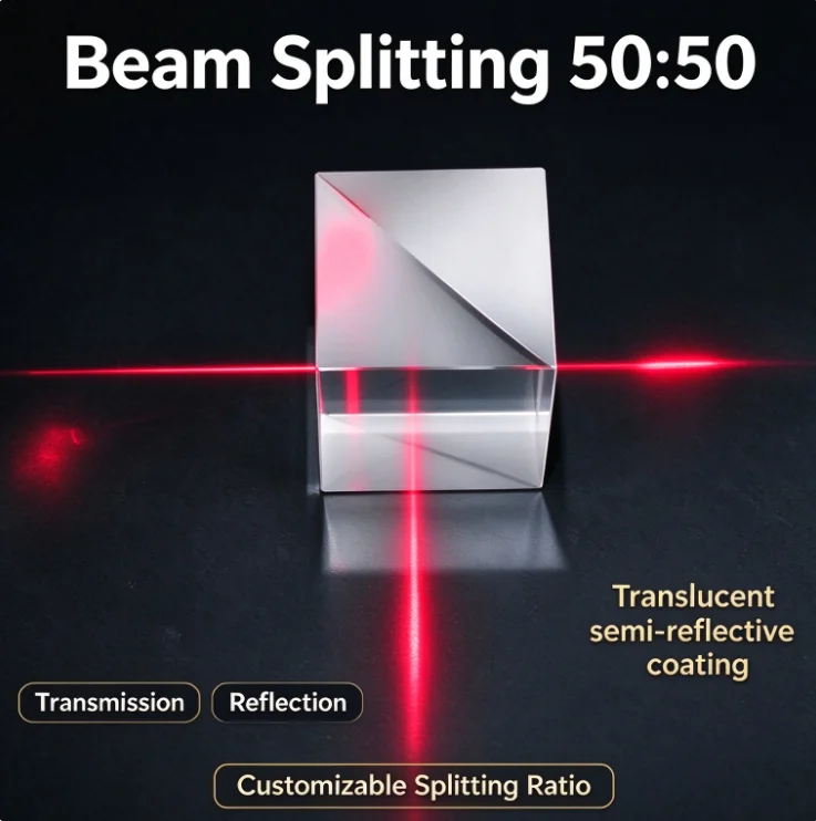 5/10/15/20/25/25.4/30/40/50mm Beam Splitter Prism 1:1 Semi-transparent Semi-reflective Optical Experimental Instrument Teaching