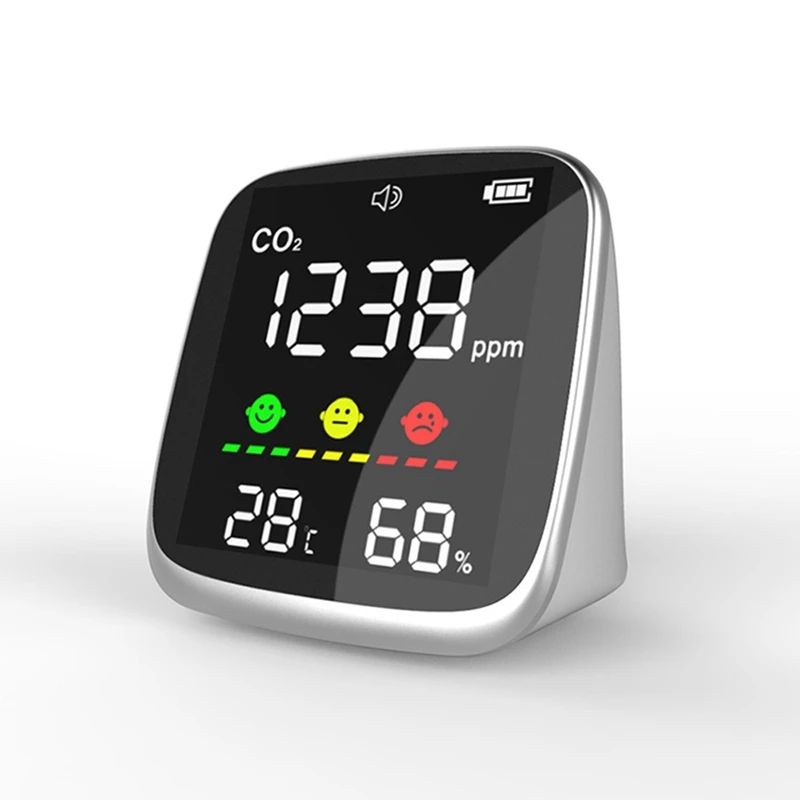 Air Quality Monitor Detect CO2,Temperature Humidity ,Manual Set Alarm Threshold And Turn On/ Off CO2 Alarm Sound