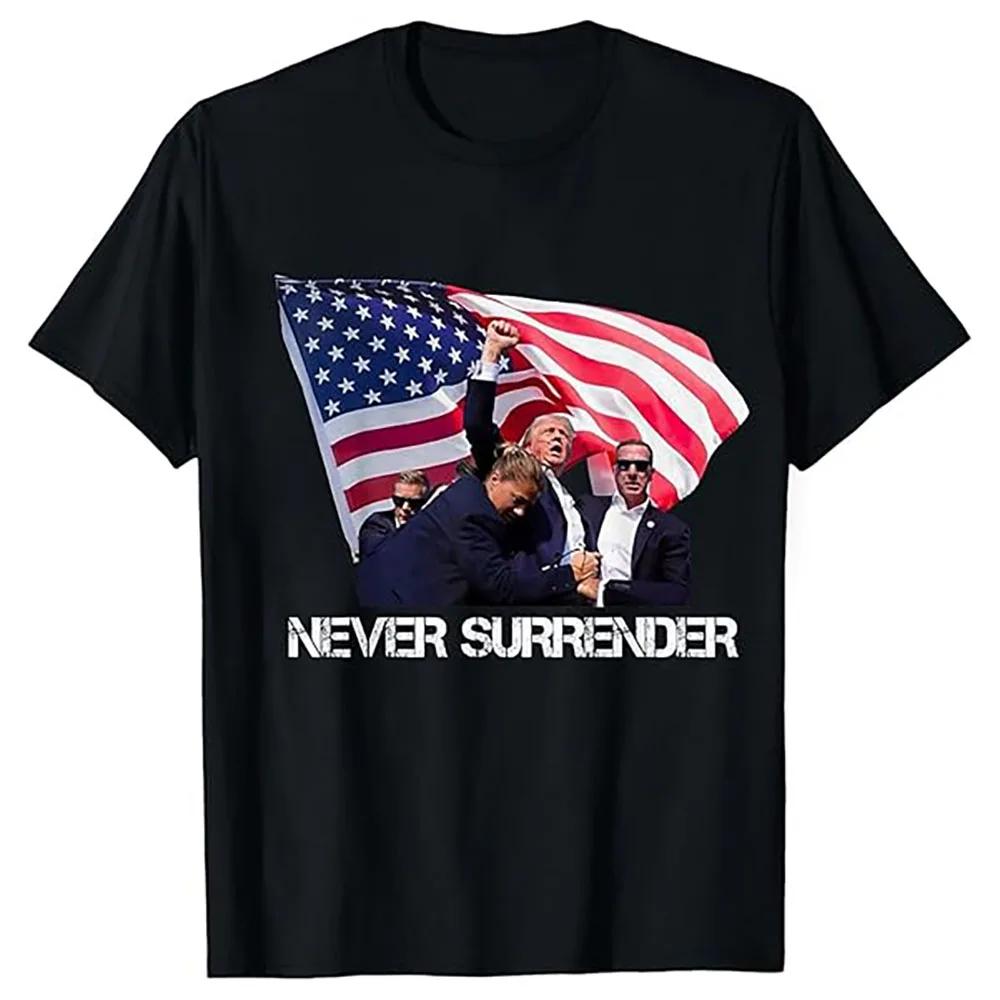 Donald Trump Fight Fist 2024 Shooting President Legend Supporter Printing T-Shirt Fashion Cotton Men Women Short Sleeve 01336