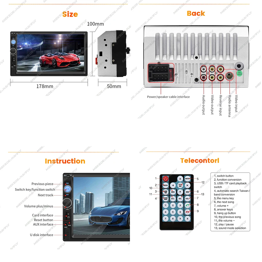 MEKEDE For Universal 2 Din Car Radio Autoradio Multimedia Player 2DIN Auto Audio 7inch HD Touch Screen MP5  USB BT TF Card